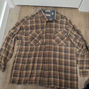 Claybrooke Outdoors XL Long Sleeve Plaid Shirt Brown Beige Acrylic/Polyester VTG
